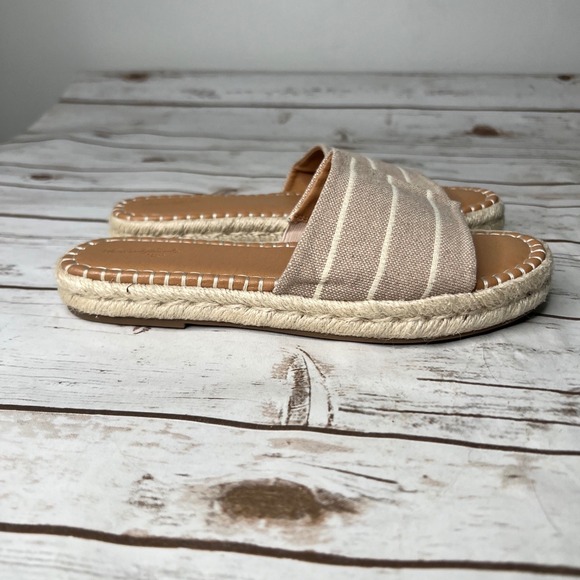 Universal Thread Shoes - Universal Thread NWOT Slide Sandals Tan White Striped Espadrille Size 8